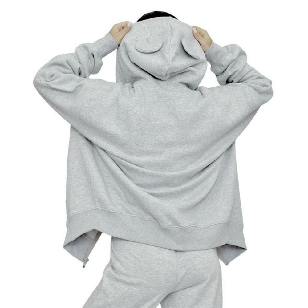 PrettyLittleThing NWT Grey Bear Ear Zip Up Hoodie Small Fleece Lounge Sweatshirt